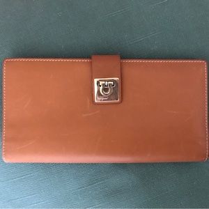 Brand New Ferragamo Caramel Half Fold Long Wallet in Pure Leather with Logo Lock